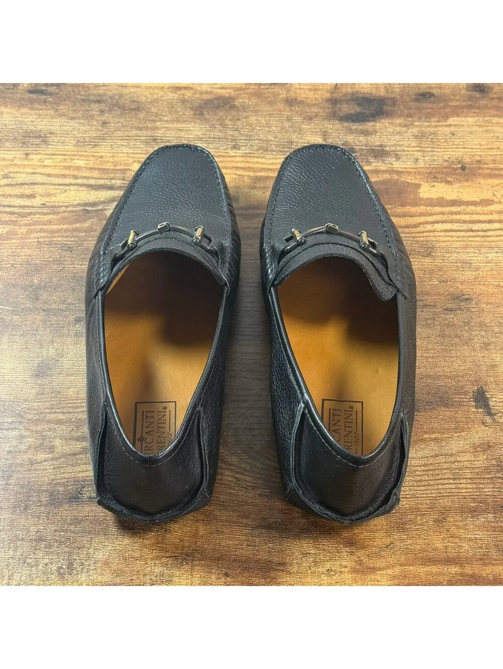 Mercanti Fiorentini Mens 9.5M Black Pebbled Leather Horsebit Driving Loafers